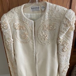 Exquisite 3 piece antique formal skirt suit. Adorned with sequins and Pearls